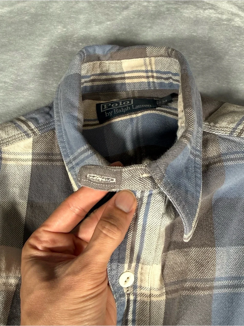 Polo Ralph Lauren Captain Flannel Work Shirt Mens M Slim Fit Plaid Blue